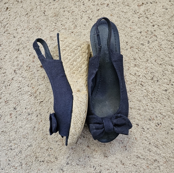 Fashion Bug navy peep toe sling back canvas espadrilles wedges, 7. - Picture 2 of 3